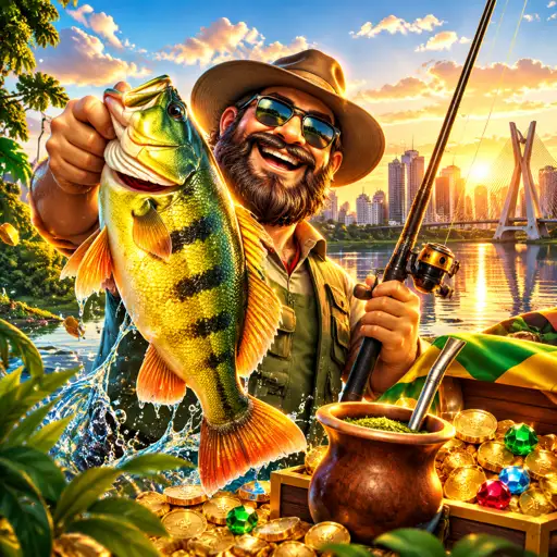 Pescador com anzol e peixe grande do Big Bass Bonanza