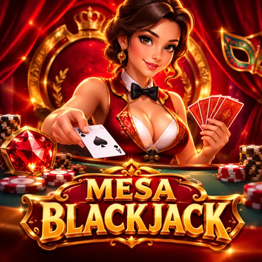 Mesa de blackjack com cartas e fichas de exemplo sobre o pano verde